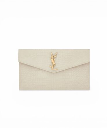 YSL Pochette Uptown Coccodrillo Bianco in pelle