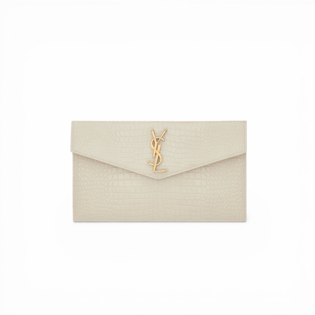 YSL Pochette Uptown Coccodrillo Bianco in pelle